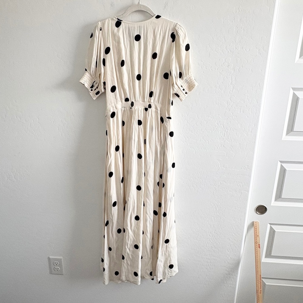 Maeve Anthropologie Breanna Polka Dot Dress Cream Black Size 8 High Low Midi - Picture 7 of 8